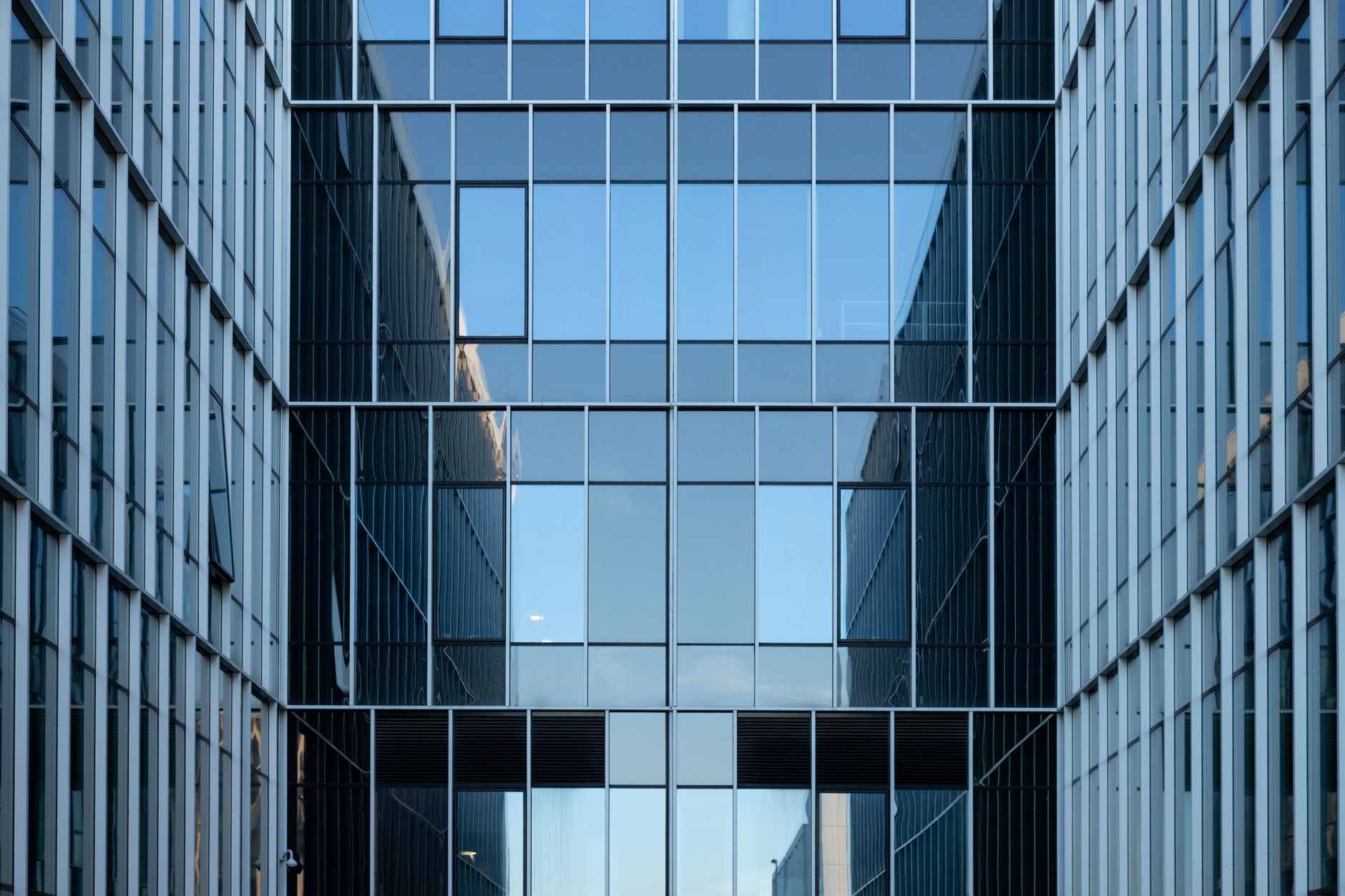 Glass facade of a modern office building